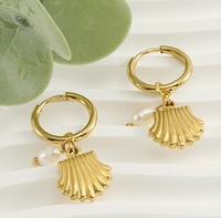 BJG0096E 18K Or Perle Boucles D'oreilles En Acier Inoxydable Bijoux avec Vadrouille Blanche Pierre Naturelle Cadeau pour Femmes Accessoire À La Mode