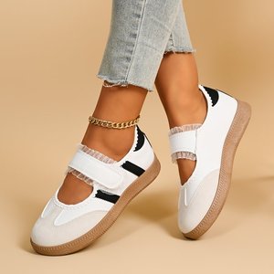 Zapatillas Mary Jane con borde de volantes para mujer, zapatos planos informales retro con correa de velcro, PU, ​​blanco, negro, rosa, EU36-43 - Product Image 6