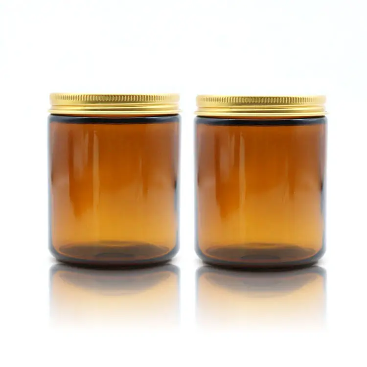 Grosir mewah kosong 3Oz 8Oz 500Ml 100Ml 250Ml penyimpanan bening Amber Jar lilin kaca produsen untuk lilin dengan tutup logam