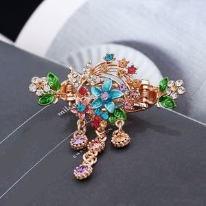 Pince à cheveux rétro pour femme, style vintage, avec fleur peinte et strass, bijou pour cheveux - Product Image 5