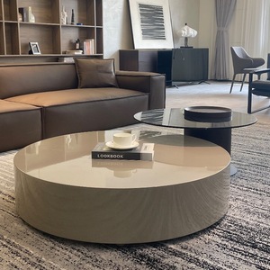 Mesa de Centro Redonda Italiana, Estilo Moderno y Sencillo para Sala de Estar, Mesa Redonda de Vidrio y Madera Maciza, Mesa Auxiliar Combinada para el Hogar - Product Image 1