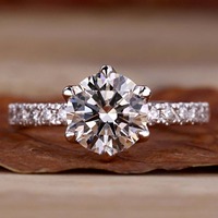 Anillo de Compromiso con Diamante Cultivado en Laboratorio, Corte Redondo, 0.5-3CT, Engaste Catedral, Oro Sólido 10K/14K/18K, Certificado IGI, CVD/HPHT, Personalizado