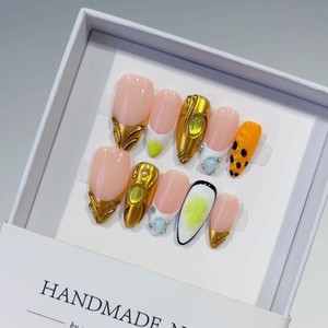 Fleurs en relief 3D rose <span class=keywords><strong>pastel</strong></span> et lilas violettes peintes à la main avec des pois, ongles faits main de style français - Product Image 3