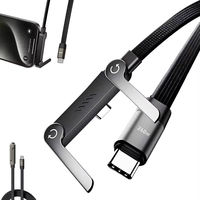 Câble de charge rapide Type C 240W 5A rétractable avec support de téléphone magnétique en nylon tressé 1,5m, conducteur en cuivre pur pour transfert de données