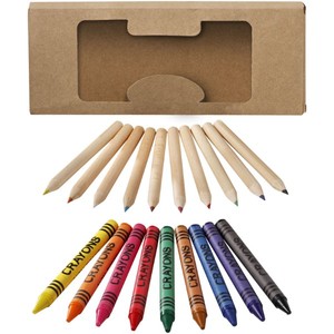 Set di articoli di cancelleria in legno da 19 pezzi con pastelli a cera colorati per disegnare la pittura per scrivere una comoda confezione a colori - Product Image 1