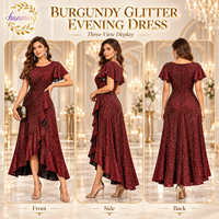 Robe longue scintillante à sequins pour femme avec bords à volants et design asymétrique, idéale comme robe d'été pour invitées.