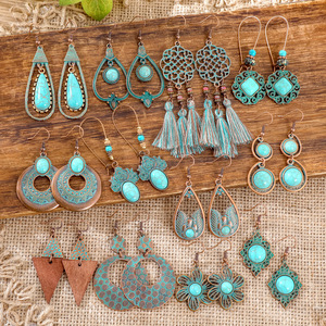 Bohemian Tassel <b>Drop</b> Earrings Alloy Antique <b>Bronze</b> Plated Turquoise Women's Party Jewelry Fashion Dangle Earrings - Product Image 1