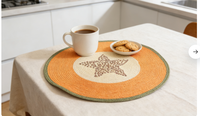 Sets de table ronds en PP tissés à la main, écologiques et réutilisables, motif étoile de mer jaune 38 cm, sans danger pour les aliments, pour la vente au détail, en gros, OEM, décoration intérieure