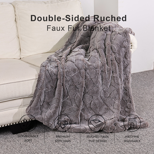 بطانيات من الفرو الصناعي تدعم الخدمة المخصصة، بطانية فاخرة فائقة النعومة والدفء من فرو الأرانب الصناعي للسرير في فصل الشتاء - Product Image 2