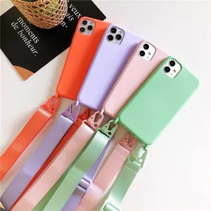 เคสโทรศัพท์ซิลิโคนแบบเรียบพร้อมสายคล้องคอปรับแต่งโลโก้ได้ สำหรับรุ่น 12/13/Mini/14/15/16 17 Pro Max/X/XR/XS - Product Image 5