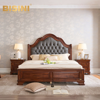 Lit King Size de Luxe Personnalisé Européen, Style Palais Américain, Ensemble de Meubles de Chambre en Bois Massif Sculpté à la Main pour Villa et Usage Domestique