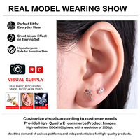Piercing Labret en Titane de Grade Implantaire G23 ASTM F136, avec Chaîne Pendante et Zircon Cubique Hexagonal en forme de Cerf-volant, Plaqué Or, pour Hélix, Tragus, Conch, Cartilage