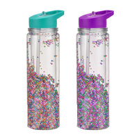 Bouteille d'eau à double paroi avec logo personnalisé, paillettes et paille, gobelet isotherme en plastique transparent