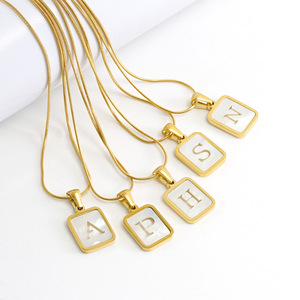 Zogxin Letter Pendant Necklace Gold Plated White Shell Square Charm Unisex Fashion Jewelry - Product Image 3