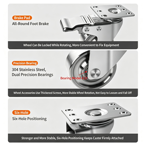 Stainless Steel Iron Nylon Rubber Polyurethane 125mm Swivel Caster <b>Wheel</b> Top <b>Lock</b> Brake 250kg Capacity Food Grade 1 Year - Product Image 4