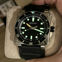 Montre mécanique étanche pour homme, vente chaude, boîtier carré en acier inoxydable de 42 mm, 300 m de résistance à l'eau, bracelet en caoutchouc