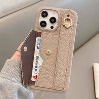 Lady Hand Purse Litchi Grain Leather Cellphone Cover pour iPhone 16 Pro Max 15 14 17 PU Wrist Band Credit Cards Wallet Phone Case