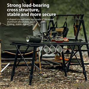 Table <span class=keywords><strong>de</strong></span> <span class=keywords><strong>camping</strong></span> pliante d'extérieur, type chenille, plateau en aluminium avec poteaux <span class=keywords><strong>de</strong></span> suspension pour pique-nique, barbecue, jardin - Product Image 2