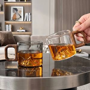 <span class=keywords><strong>Tasse</strong></span> à thé en verre borosilicate de 100 ml en forme de montagne avec poignée en bois, minimaliste, écologique, pour café, mini-<span class=keywords><strong>tasse</strong></span> de dégustation - Product Image 5