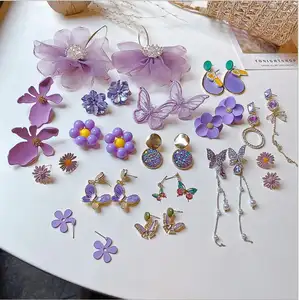 2021新款甜美紫色几何花蝴蝶葡萄水晶螺柱水果耳环女士派对珠宝礼品