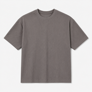 เสื้อยืดเนื้อผ้าพิเศษสำหรับผู้ชาย คอกลม พรีเมียม ริบถัก รับผลิตเสื้อผ้าแบรนด์ส่วนตัว OEM ODM ผู้ผลิตเสื้อผ้าพื้นฐานคุณภาพสูง - Product Image 5