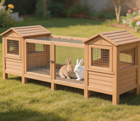 Cage à lapins double en bois de sapin peint, écologique et luxueuse, avec deux niches indépendantes et enclos partagé détachable