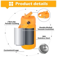Bouteille d'eau isotherme en acier inoxydable à double paroi de 12 oz avec logo personnalisé, poignée de transport et couvercle à paille rabattable pour enfants, idéale pour l'école et le sport