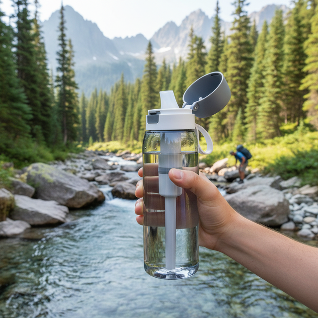 Outdoor Camping RV Household Car Tritan Eco-Friendly Water Filtration Bottle with Straw Filter