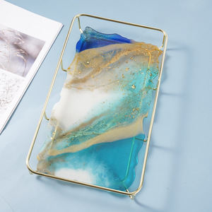 C-0311 diyエポキシ樹脂光沢のある大規模シリコーンgeodeトレイモールドフルーツトレイコースター棚金属サポートシリコーン型 - Product Image 4