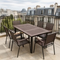 Ensemble table et chaises d'extérieur empilables en alliage d'aluminium style nordique couleur café style simple