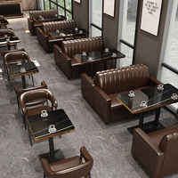Ensemble de sièges de restaurant en cuir et table en bois pour café, bar, salle à manger, mobilier de bar commercial