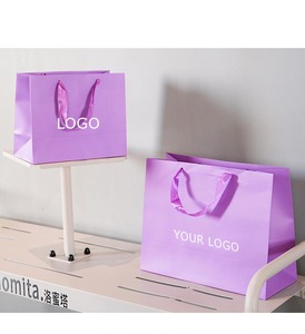 Sacs en papier personnalisables pour petites entreprises, avec estampage à chaud, sacs cadeaux en papier violet pour bébé, pour magasin de nouveautés - Product Image 6
