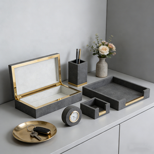 Juego de Accesorios de Escritorio de Lujo de 5 Piezas con Detalles en Shagreen y Dorado para Hoteles y Oficinas, Pedidos al por Mayor - Product Image 1