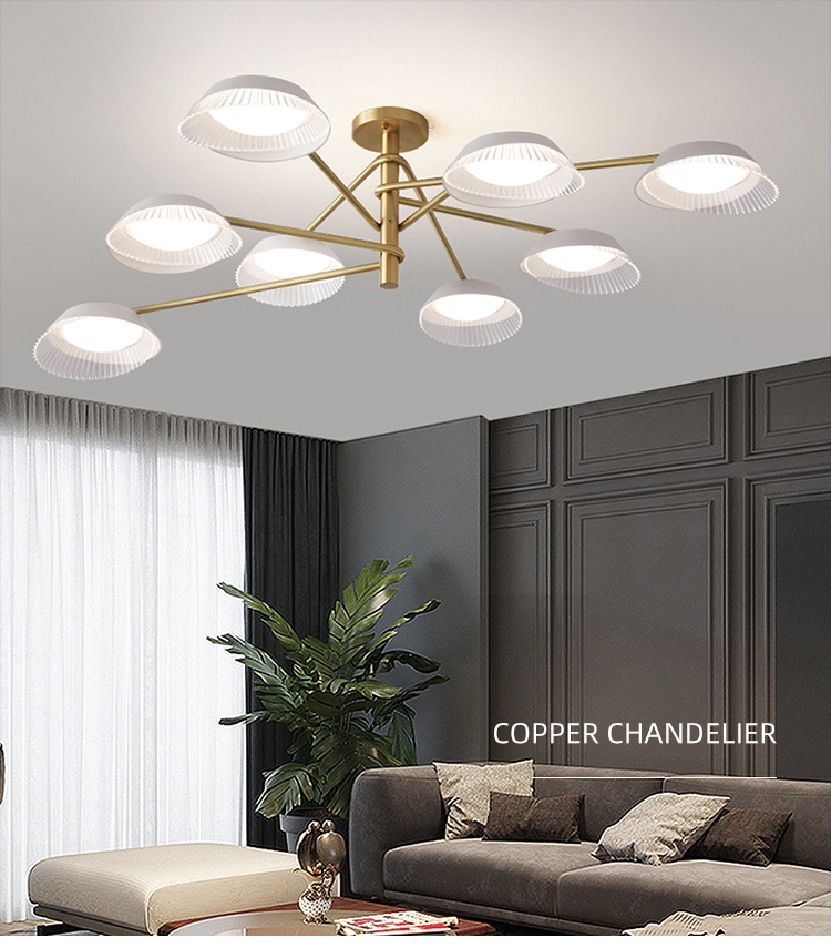 Modern Nordic Style 8 Lights Charataristic Acrylic PMMA Copper Frame Chandeliers Pendant Lights