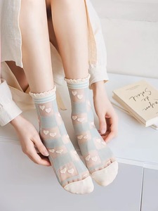Meias de Tornozelo em Renda Transparente com Babados para Mulheres, 5 Estilos, Bordadas com Coração e Renda <span class=keywords><strong>Floral</strong></span>, Meias Coreanas Vintage para Noivas - Product Image 2