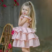 बच्चों के कपड़े बुटीक उच्च गुणवत्ता गुलाबी ग्रिड 2021 कस्टम पार्टी गर्मियों के कपड़ों की छोटी लड़की पोशाक