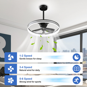 Ventilateur de plafond moderne à anneaux empilés de 23,6 pouces, 6 vitesses, avec minuterie, mémoire, silencieux, réversible, avec éclairage LED, pour la maison et la chambre à coucher - Product Image 5