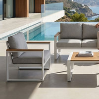 Ensemble de salon de jardin contemporain haut de gamme en aluminium, coussins en oléfine résistants à l'eau, sièges profonds, canapé de patio
