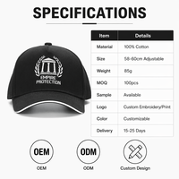 Casquette de baseball de luxe personnalisée en sergé de coton noir brodé réglable unisexe délavée vente en gros OEM