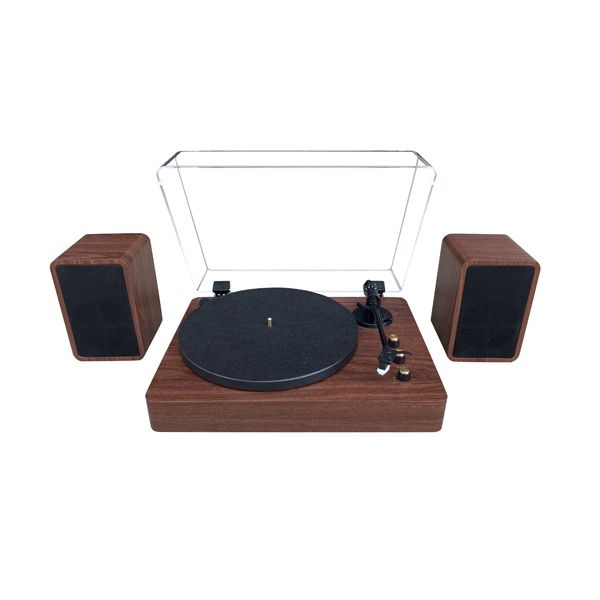 3-Speed Wooden Belt-Driven Vinyl Turntable with External Speakers