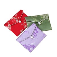 Pochette à bijoux en brocart de soie satinée de style chinois pour emballage cadeau, petite pochette avec bouton