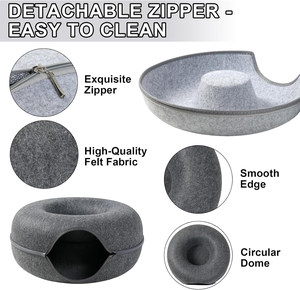 Kiekeboe Grotbed Voor Katten Binnenshuis, Donuttunnel Voor Kattenhuis, Afneembaar Rond Vilt En Wasbaar Interieur Kattenspeeltunnel - Product Image 3