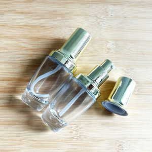 Flacon pompe en verre violet personnalisé de 30 ml à fond épais pour sérum et huile de soin du visage, avec pompe dorée et compte-gouttes - Product Image 2