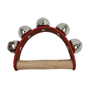 Sonajero de mano de cuero rojo con mango de madera, instrumento musical para niños de 4 a 6 años - Product Image 4
