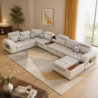 Canapé d'angle en cuir moderne sur mesure MULIGNA en forme de U, 7 places, meubles de salon, canapé d'angle en cuir avec haut-parleur