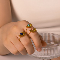 Bague ouverte en acier inoxydable plaqué or avec pierre naturelle turquoise en forme de soleil, bijou tendance pour femme, cadeau de mariage ou de fiançailles