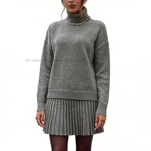 Women's 2 Piece <b>Knit</b> <b>Set</b> - Turtleneck Sweater & Pleated Mini Skirt Womens Clothes Womens <b>Sets</b> Fashion - Product Image 2
