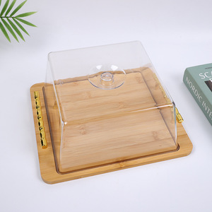 Plateau en bois de bambou avec couvercle transparent, plateau carré pour servir thé, gâteaux, desserts, présentation hôtelière - Product Image 3