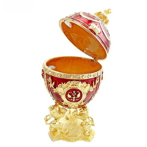 Lớn Kim Loại Hoàng Gia Màu Đỏ Đế Quốc Nga Faberge Trứng Vương Miện Đính Hộp Đồ Trang Sức Trang Trí Nội Thất - Product Image 4