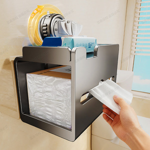 Blue Vine Toilet Paper <b>Holder</b> Rectangular Self-Adhesive Wall Mounted No Drilling Required Bathroom Shelf Spear Gray Modern Style - Product Image 3
